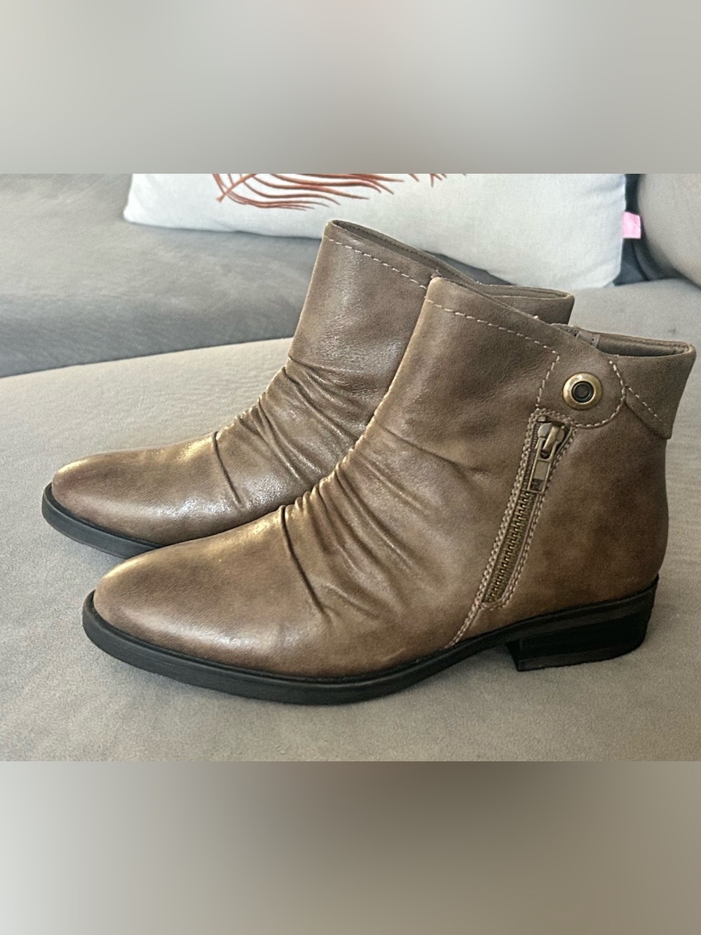 BareTraps Women's Brown Taupe Ankle Booties with Side Zip Detail